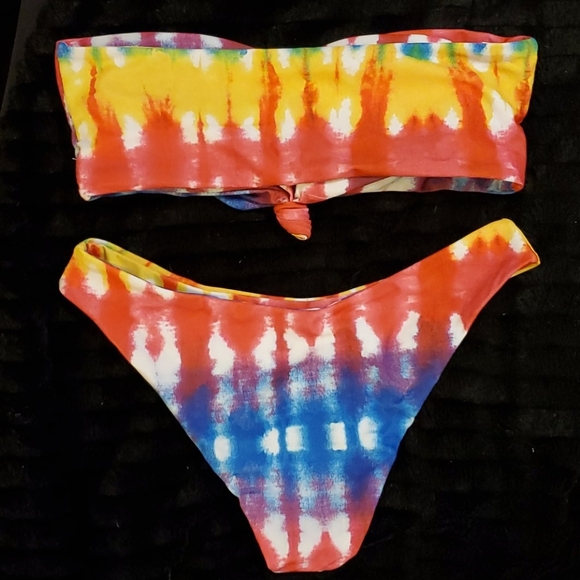 Multicolored MD Tie Dye Bandeau Bikini Set - Picture 2 of 6